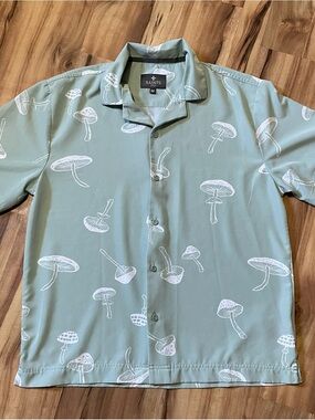 Saints Studio Gorpcore Mushroom Pattern Short Sleeve Camp Collar Shirt Medium